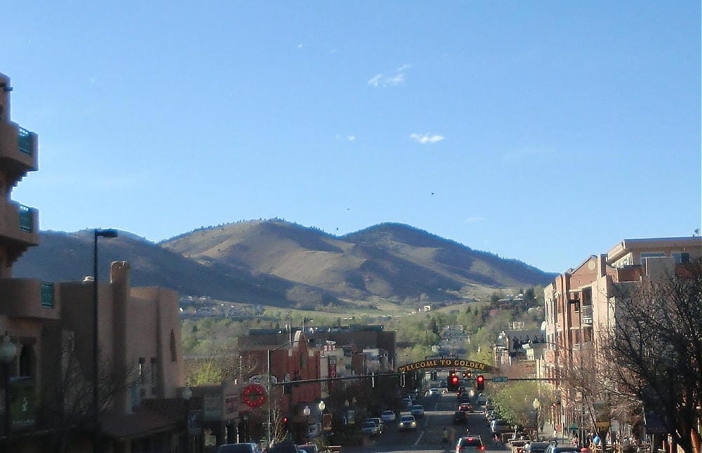 Downtown Golden with leaves starting to come out on the trees.