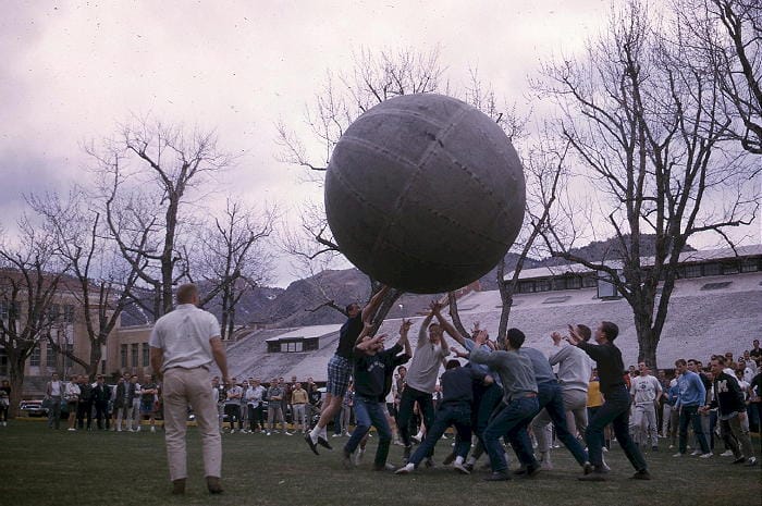 Push ball game on Mines' central campus in 1965