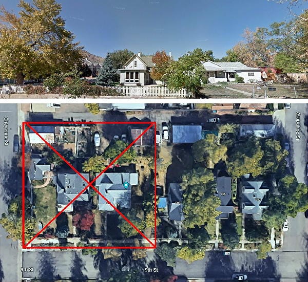 Street view and satellite view of 916-920 9th Street in the 8th & 9th Street Historic District, Golden, Colorado