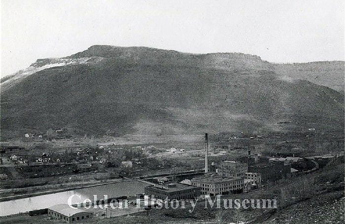 early photo of the Coors brewery, taken from South Table Mountain