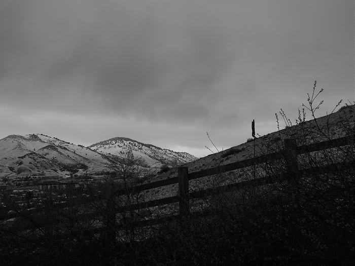 A dusting of snow on the mountains west of Golden