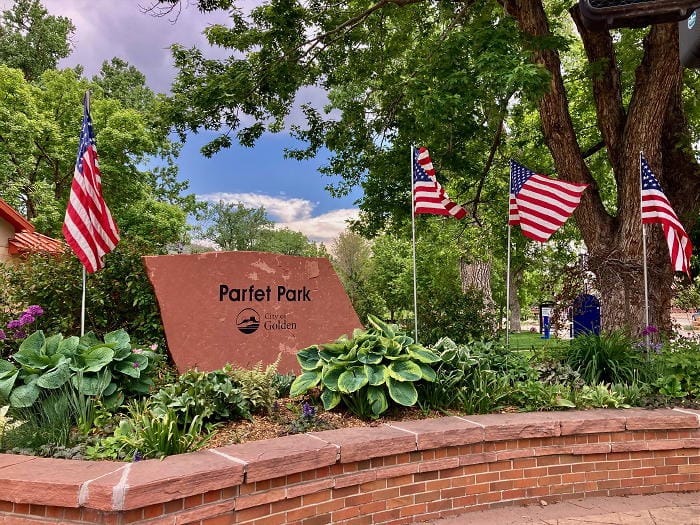 American Flags in the garden at Parfet Park.