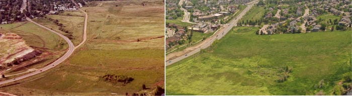 Shows views of the north east side of Golden in 1980 and 2023.