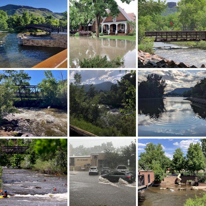 9 views of Golden during June of 1923 showing rain and high water in the creek