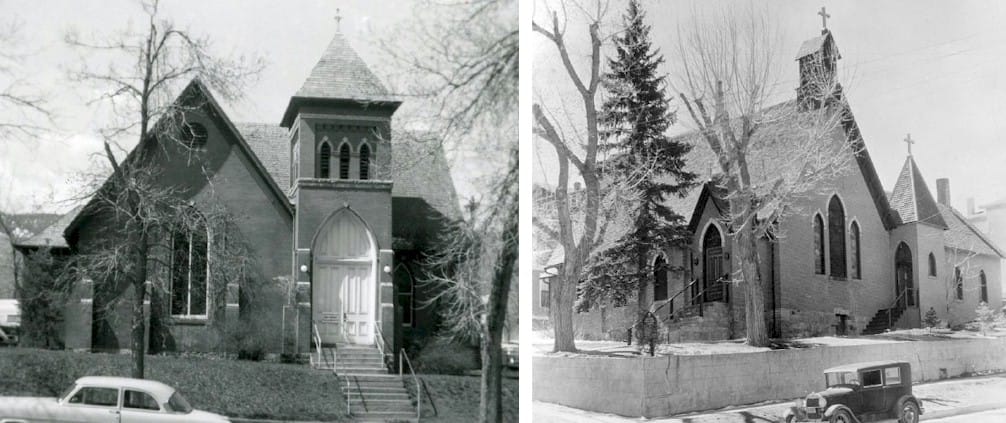 First Presbyterian church on the left; Calvary Episcopal church on the right - Golden History Museum collection