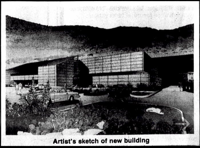 black & white photo from the July 6, 1982 Golden Transcript showing an artist's conception of the first building at the Solar Energy Research Institute