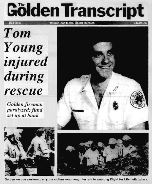 Golden Transcript photos concerning Tom Young's accident in July of 1990.