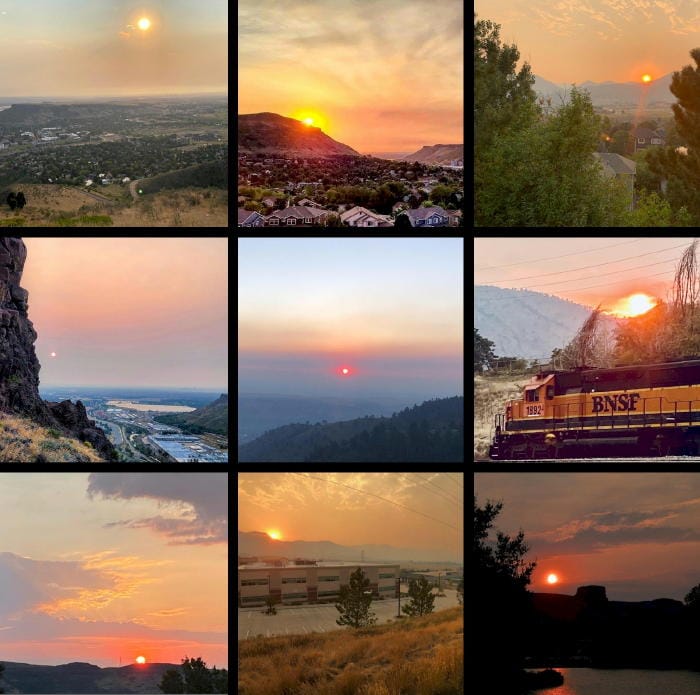 A set of 9 extra-orange sunrises and sunsets in Golden Colorado.