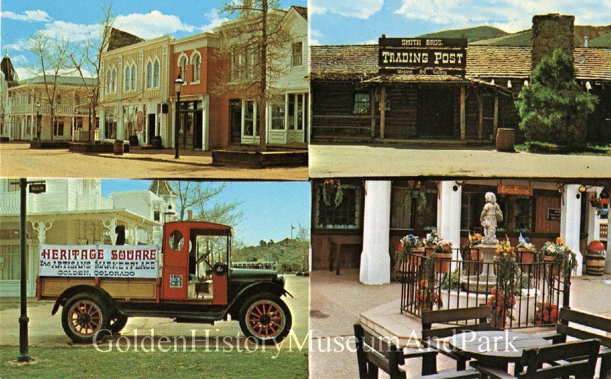 4 scenes showing Victorian-style buildings, a 1920s-style delivery truck, and a building saying TRADING POST