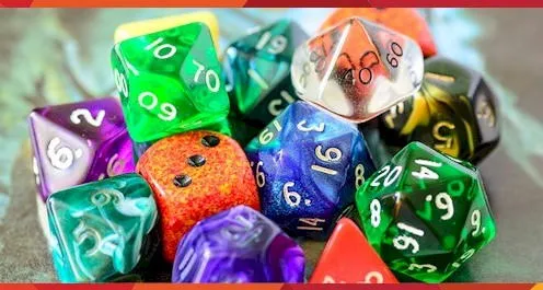 multi-colored dice with varying numbers of sides