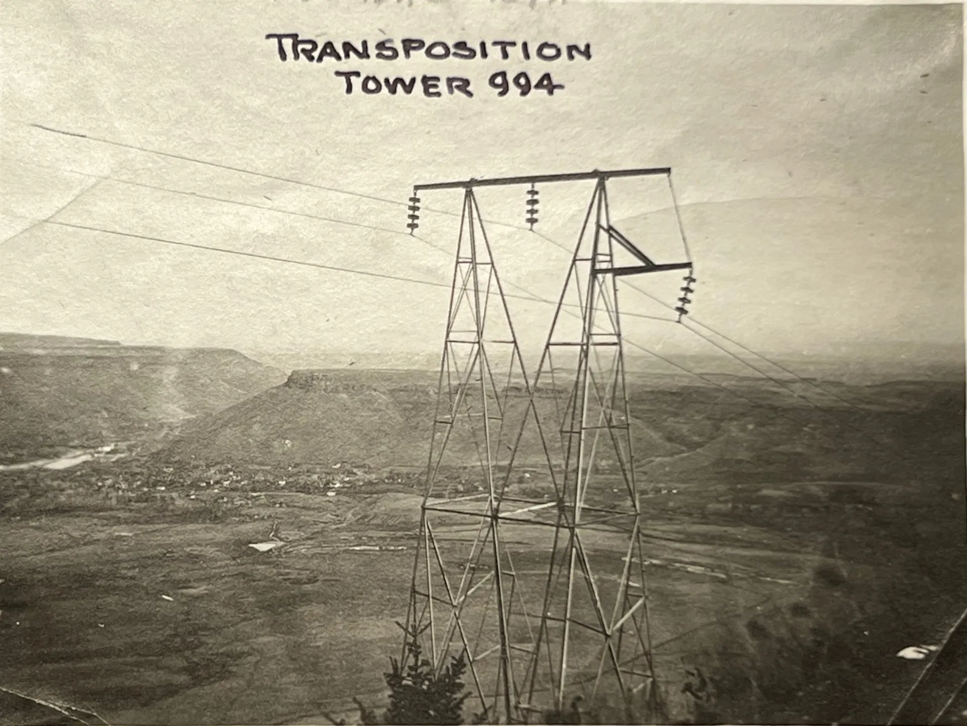 Electrical transmission tower on Lookout Mountain - North and South Table Mountains in the background