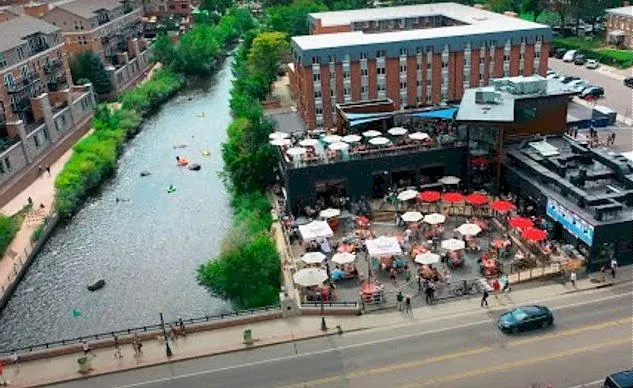 aerial view of the Golden Mill and Clear Creek