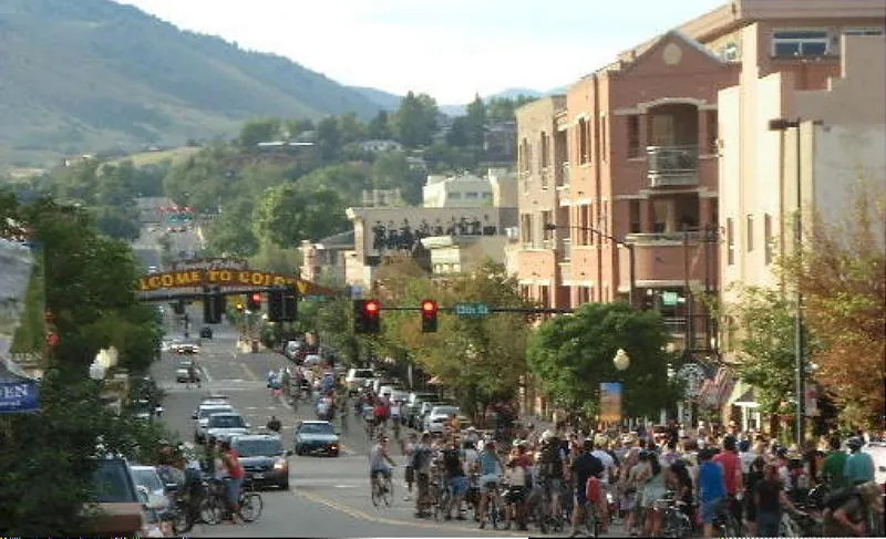 group of bicyclists heading north on Washington Avenue, early evening