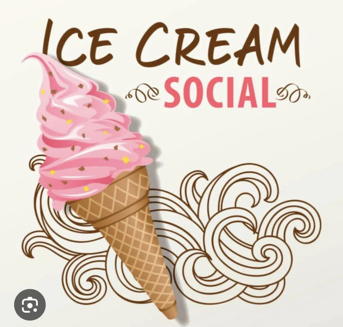 "Ice Cream Social" with picture of ice cream cone