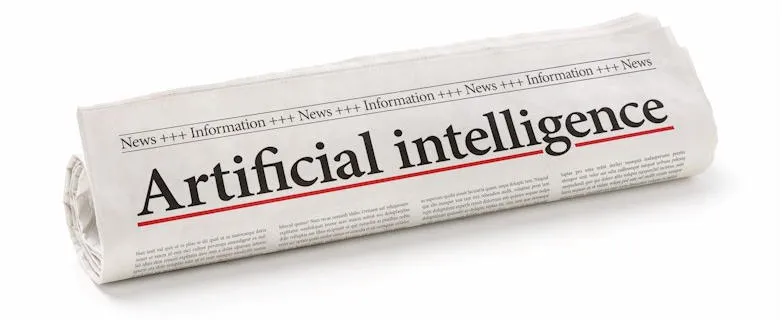 rolled-up newspaper with the headline "Artificial intelligence"