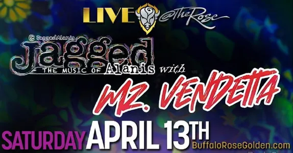 Concert poster for Mz. Vendetta, April 13th at the Buffalo Rose