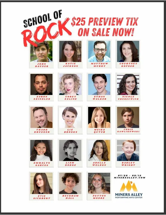 Poster for School of Rock at Miners Alley Performing Arts Center