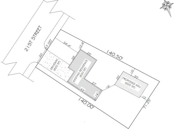 property plan shows where the existing residence is and where the proposed ADU would be