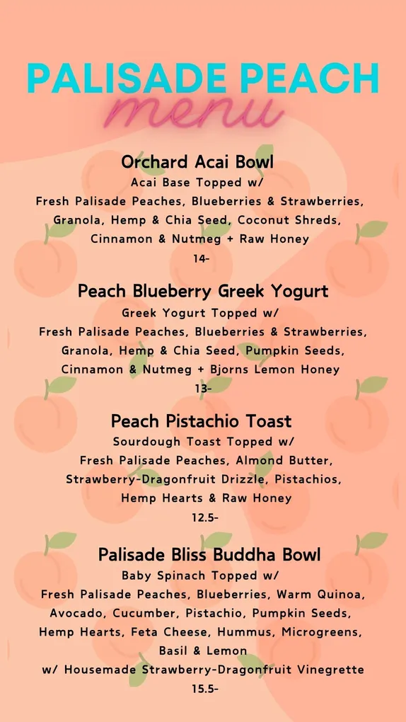 Palisade Peach Menu @ Kona Bowls