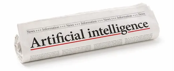 rolled-up newspaper with the headline "Artificial intelligence"